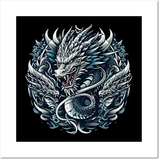 Fierce Blue Dragon Posters and Art